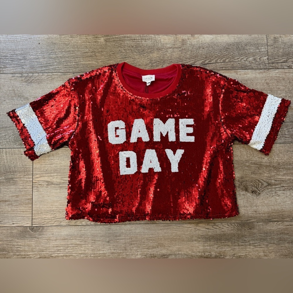Le Lis Red Sequin Crop Top - Picture 1 of 4